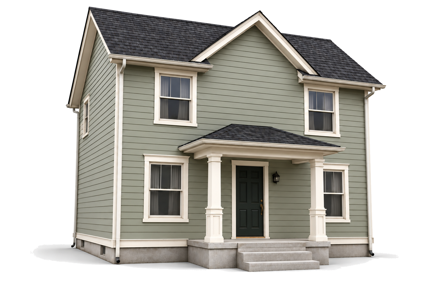 Fachada Externa - Casa Suburbana Verde com Varanda Clássica